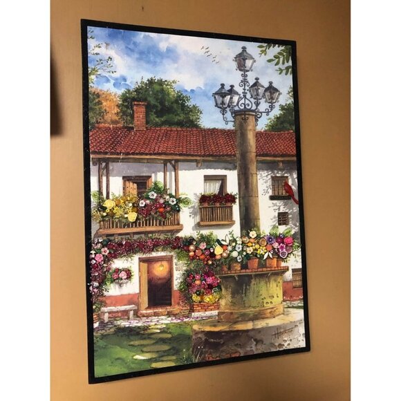 3D Italian Inspired Jewelry and Bead Enhanced Upcycled Art Floral Village Scene - Picture 4 of 8
